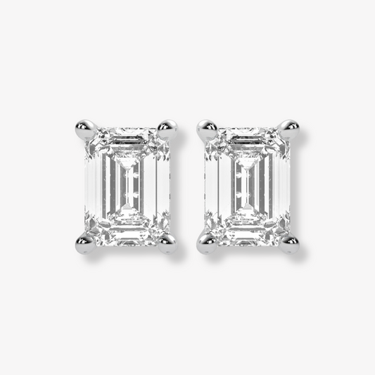 Comfort Fit Four Prong Emerald Cut Studs